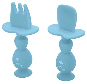 Talheres de Silicone para Treinamento com Limitador Azul - Kababy