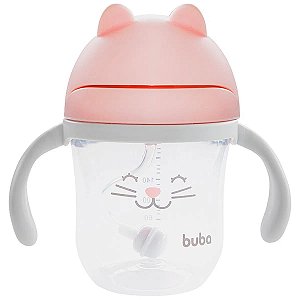 Copo de Treinamento com Alça e Canudo Gatinho Rosa - Buba