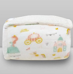 Cobertor Infantil Plush Print com Sherpa 1,27 x 1,52 Princess Branco