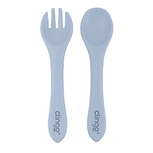 Kit Garfo e Colher de Silicone Azul - Clingo