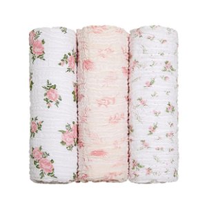 Cueiro Swaddle Soft Bamboo Mami 1,20M x 1,20M com 03 Unidades Menina - Papi Baby