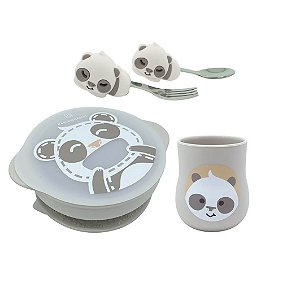 Kit Alimentação Copo Anatômico, Tigela e Talheres Panda - Marcus & Marcus