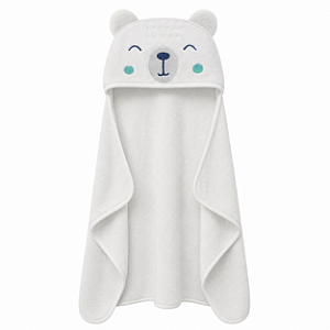 Toalha de Banho com Capuz Comfort Power Sec Urso Branco - Laço Bebê