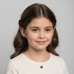 Conjunto Infantil Banho de Ouro Coração Pink Antialérgico 2+ anos - Tuttiamore