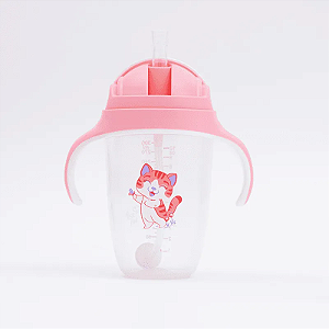 Copo Infantil Tritan com Alça e Canudo 300ml Lia Rosa - Petit Piá