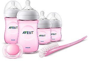 Kit  Mamadeira Avent Pétala Anti-Cólica + Escova + Chupetas (07 peças) Rosa - Philips Avent