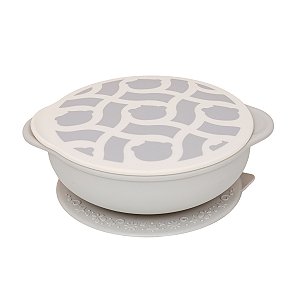 Tigela com Sucção e Tampa em Silicone Cinza Claro Marcus & Marcus