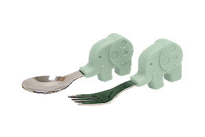 Colher e Garfo Infantil Verde Menta com Case - Marcus & Marcus