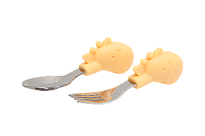 Colher e Garfo Infantil Amarelo Manteiga com Case - Marcus & Marcus