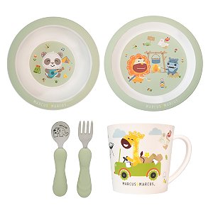 Kit Alimentação Infantil Ecológico 5 Peças Marcus & Marcus (Prato, Tigela, Caneca, Colher e Garfo) Multicolorido