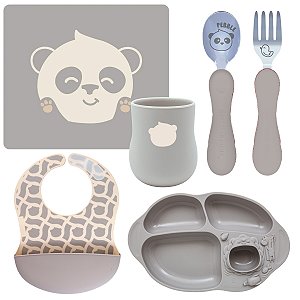 Kit Alimentação Panda Pebble Cinza Claro - Marcus & Marcus