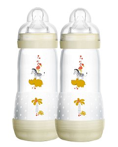 Kit Mamadeira MAM First Bottle Anti-Cólica e Auto-Esterilizáveis 330ml (02 unidades) Bege Neutral