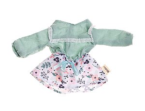 Roupa de Boneca Metoo - Saia e Blusa Manga Longa Floral com Cabide