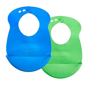 Babadores de Silicone Roll N' Go Azul e Verde - Tommee Tippee