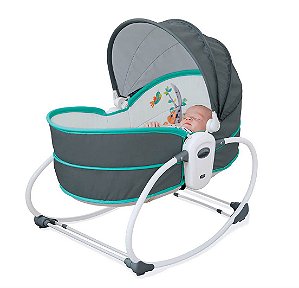 Cadeira de Descanso e Moisés Bebê Infantil 5 em 1 Cinza e Azul - Mastela