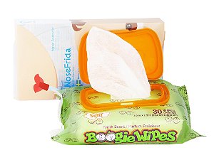 COMBO - NoseFrida Aspirador Nasal + Lenços umedecidos Boogie Wipes anti resfriado