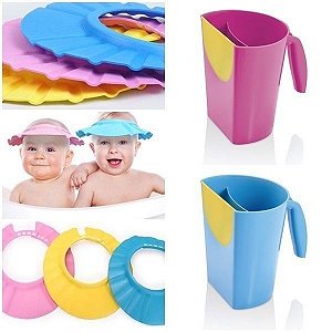 COMBO - Caneca para enxaguar a cabeça e chapéu protetor de rosto