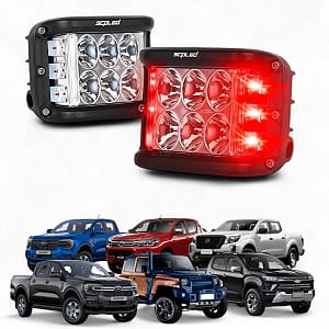 Par Farol Milha Led 60w Com Strobo Vermelho Troller, Ranger, Utv