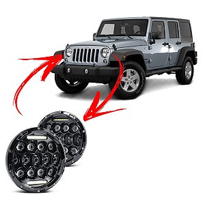 Farol Full Led 75w com seta 7 Polegadas para Jeep Wrangler