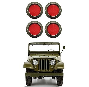 REFLETOR METAL VERMELHO OLHO DE GATO JEEP MILITAR  E VIATURAS 4 PEÇAS