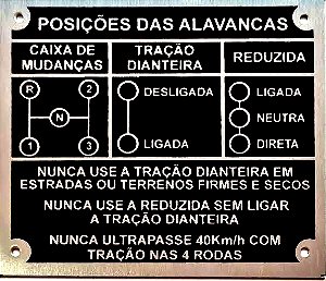 PLAQUETA DO PAINEL 3 MARCHAS JEEP RURAL F75 NA COR PRETA