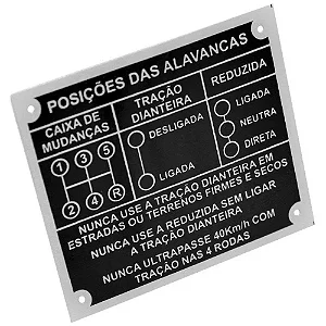 PLAQUETA DO PAINEL 5 MARCHAS CLARK JEEP RURAL F75 COR PRETA