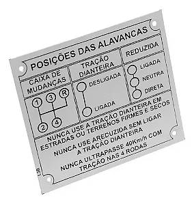 PLAQUETA DO PAINEL 4 MARCHAS JEEP RURAL F75 NA COR ALUMÍNIO