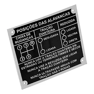 PLAQUETA DO PAINEL 4 MARCHAS JEEP RURAL F75 NA COR PRETA