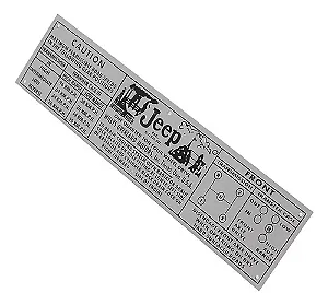 PLAQUETA DO PAINEL DAS INFORMAÇÕES TÉCNICAS JEEP WILLYS NATURAL