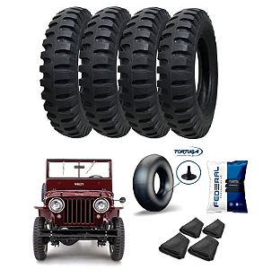 Jogo Pneu Militar 600-16 Anteo MT06 Com Câmara Jeep Willys CJ2a / Cj3a