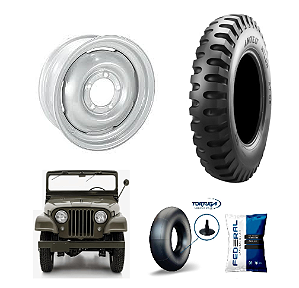 Estepe para Jeep Militar Pneu 650 x 16 AT06 + Roda 16x6 + Câmara