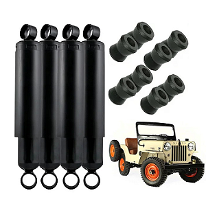 Kit 4 Amortecedores de Suspensão + Buchas Jeep Willys CJ3-B