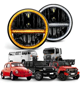 PAR FAROL 7" UNIVERSAL 100W COM SETA INTEGRADA JEEP WRANGLER TROLLER VW SCP-7150