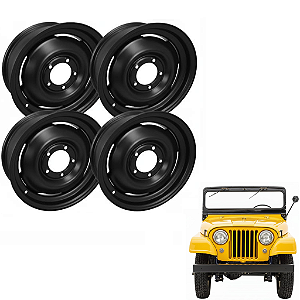 JOGO DE RODA ORIGINAL PARA JEEP CJ5 WILLYS / FORD ARO 16X6 / 5 FUROS PRETA