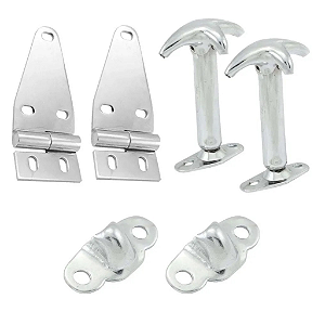 Kit Dobradiça + Prendedor Presilha Do Capô Cromada Jeep Willys / Ford Cj5 E Cj6 (1955 a1983)