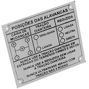 Emblema Plaqueta Painel Câmbio 3 Marchas Tração Dianteira Reduzida Prata Jeep Willys Rural F75