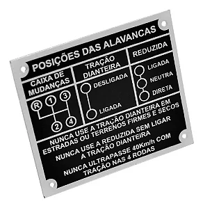 Emblema Plaqueta Painel Câmbio 4 Marchas Tração Dianteira Reduzida Preta Jeep Willys Rural F75