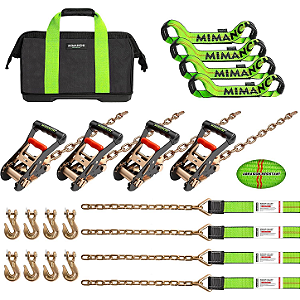 Kit de Amarração de Veículos em Rolo (8 Pontos) – Cintas Catraca Heavy-Duty com Correntes G70 e Ganchos de 3/4"