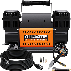 Compressor de Ar Off-Road ALL-TOP 12V Duplo Cilindro – Alta Vazão 350 L/Min (12.35 CFM), Manômetro Digital e Maleta de Transporte