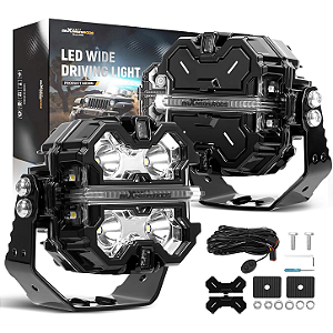 Par de Faróis Auxiliares de LED maXpeedingrods Crosshair Série X (3,5” / 9 cm) Sistema Side Shooter 270° | Potência de 160W e 19.200 Lúmens com DRL Âmbar e Branco