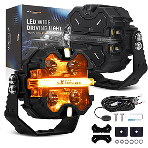 Par de Faróis Auxiliares de LED maXpeedingrods Série X (3,5” / 9 cm) Sistema Side Shooter 270° | Potência de 160W e 19.200 Lúmens com Luz de Ambiente RGB (7 Cores)