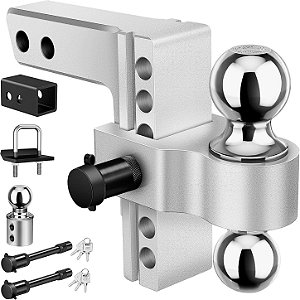 Engate de Reboque Ajustável Kohree de 15 cm (6") com Esfera Sólida Dupla, Receptor de 5 cm (2") e Almofadas de Amortecimento - Capacidade de 5,7 Toneladas (12.500 lbs GTW)