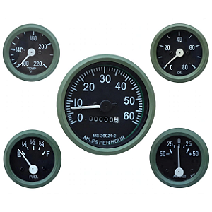 Kit Medidores Jeep Willys 0-60 MPH Ford GPW M38 Aro Verde Militar 12V