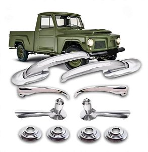 Kit Macanetas Puxador Cromada Rural Pick-Up F75 Aero Willys Com Roseta
