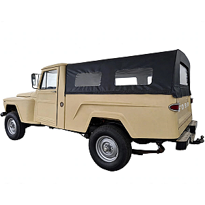 Capota Caçamba Ford Willys F75 Lona Preta 4 Janelas Sanefa