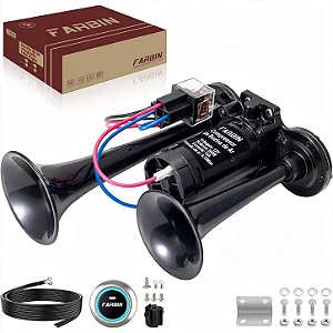 Buzina de Ar FARBIN 12V 150dB Trompete Duplo com Chicote Relé