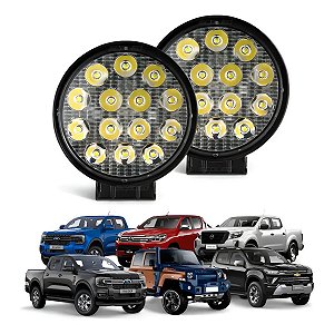 Par Farol de Milha LED Redondo 11,3cm 42W 14 LEDs Branco Frio