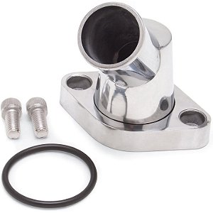 Carcaça do Termostato Blazer S10 Silverado Edelbrock 4817 Alumínio Polido 45° Chevy