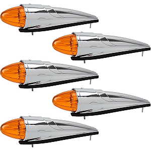 Kit 5 Luzes de Teto LED Âmbar Estilo Torpedo com Base Cromada - Caminhões Pesados