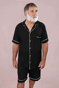 Pijama Masculino Vicente Americano Botões Blusa Curta e Short Preto